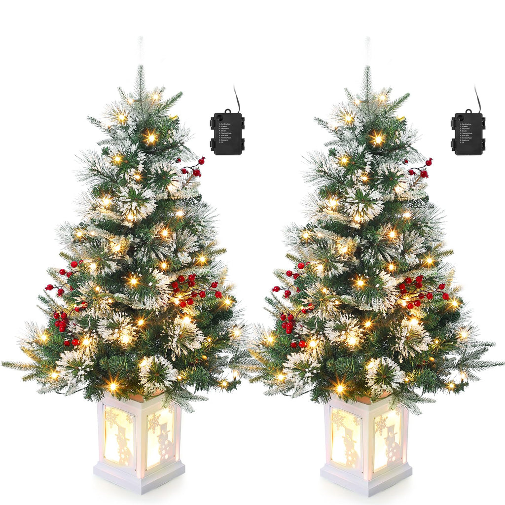 3ft Prelit Snow Flocked Christmas Tree with Light Up Snowflake Box Base