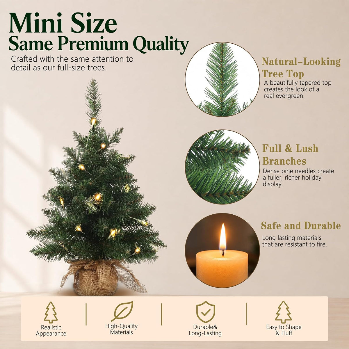 20in Pre-Lit Artificial Mini Christmas Tree, Battery Operated Xmas Tree