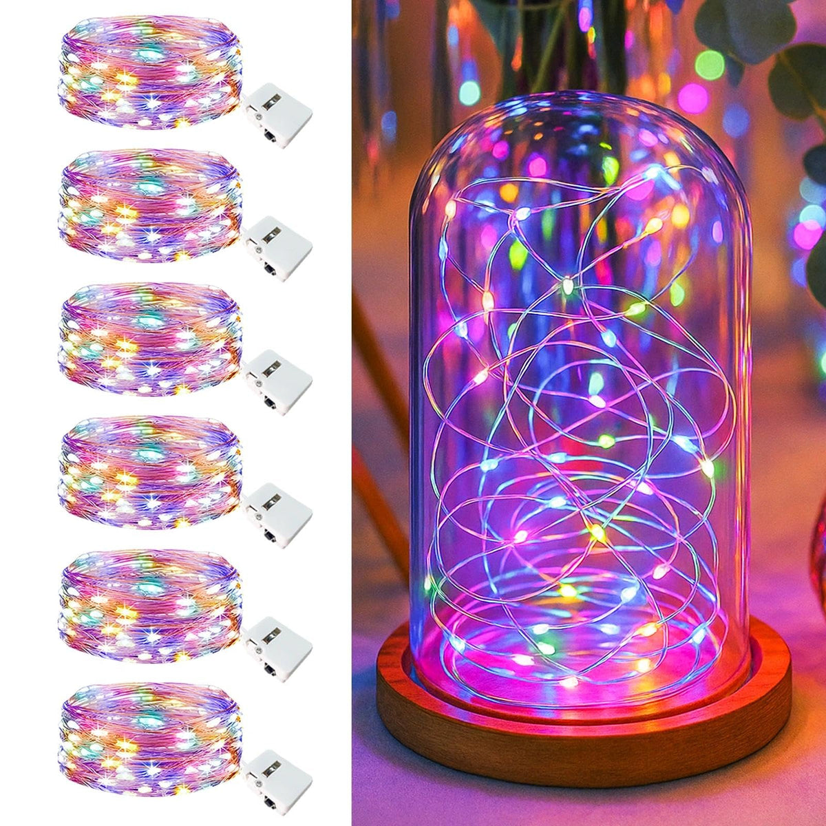 6 Pack Fairy Lights Battery Operated - 7ft 20 Led Twinkle lights 3 Modes, Bulk Mini String Lights Waterproof for Mason Jars Vases DIY Party Table Centerpieces Christmas Decoration -Warm White