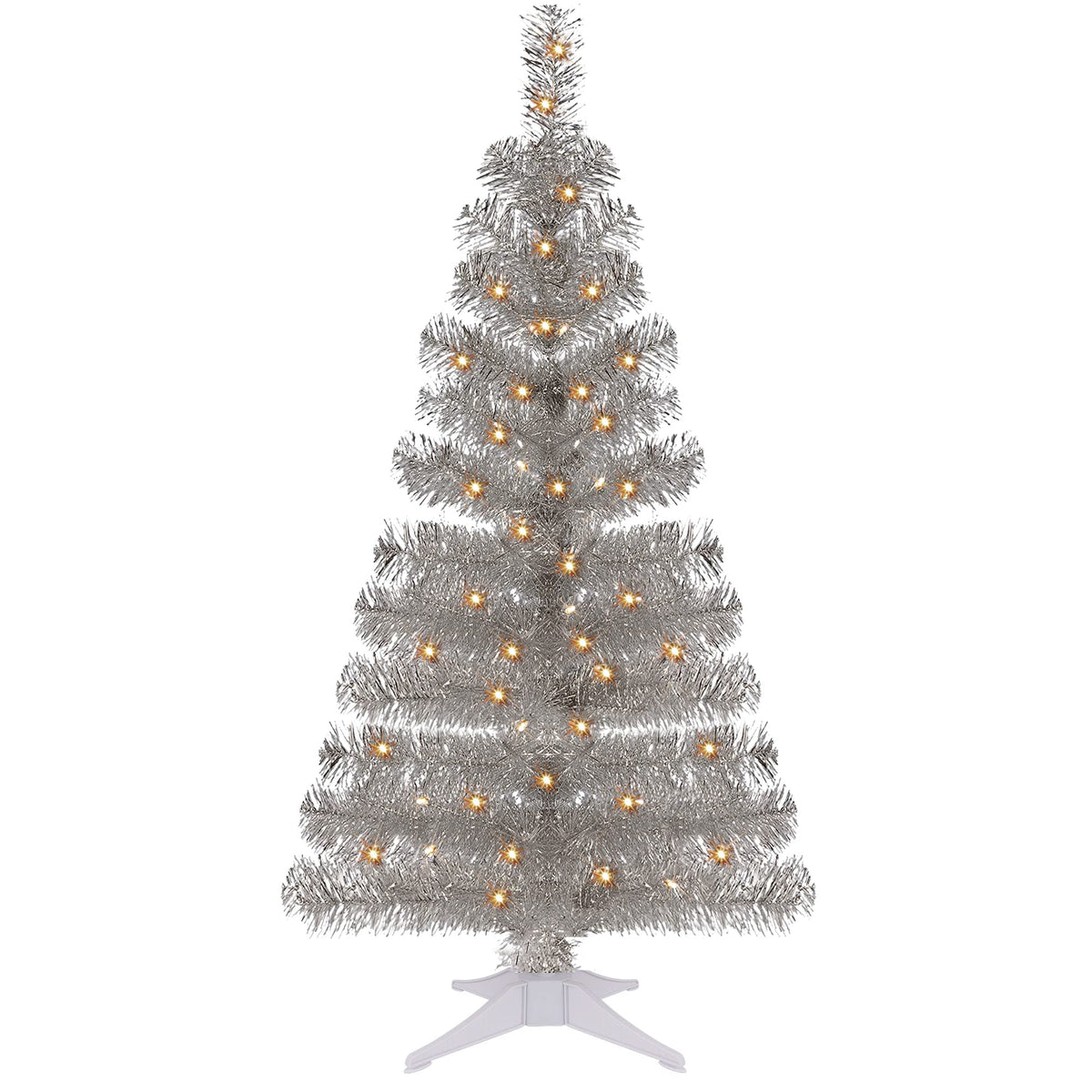 Juegoal Lighted Artificial Halloween Black Christmas Tree, 4FT Black Tinsel Pine Tree with 70 LED Purple Lights, 8 Modes & Timer for Home Party Decorations