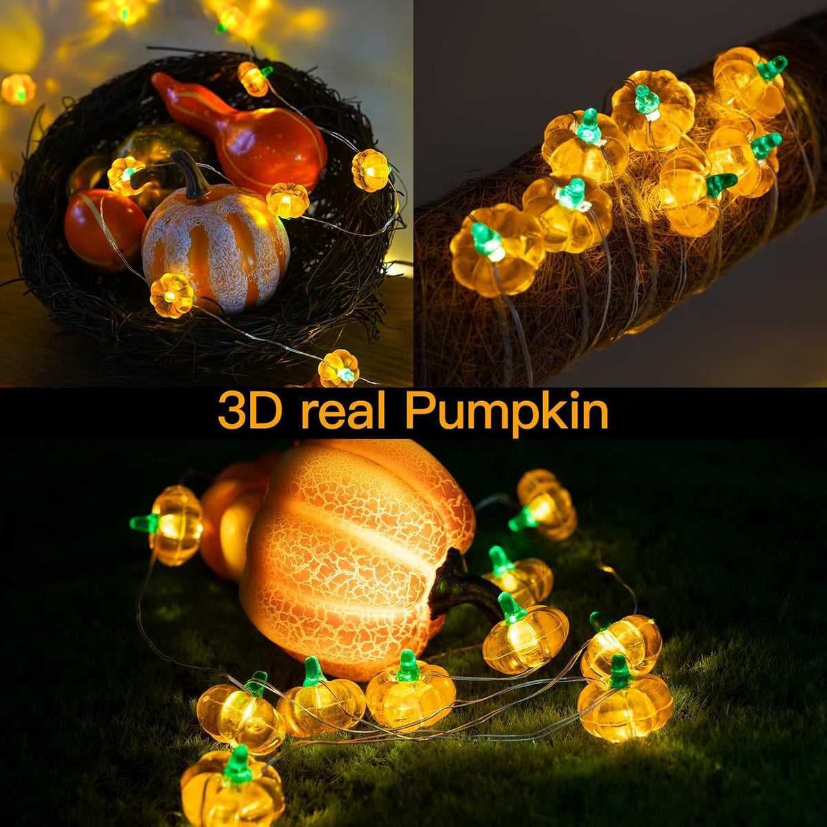 suddus 12.8ft 40 LED Halloween Pumpkin Lights Battery Operated Timer