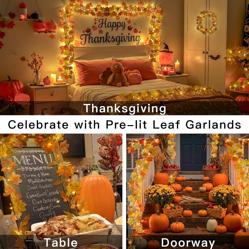 suddus 20 LED Fall Leaves Garland with Lights Battery Operated Timer Yellow