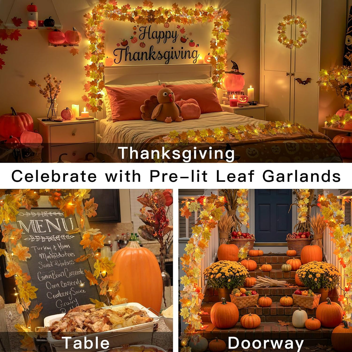 suddus 20 LED Fall Leaves Garland with Lights Battery Operated Timer Yellow