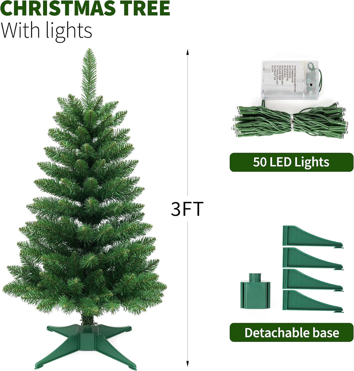 3FT Artificial Small Christmas Tree Mini Tabletop Decor Green