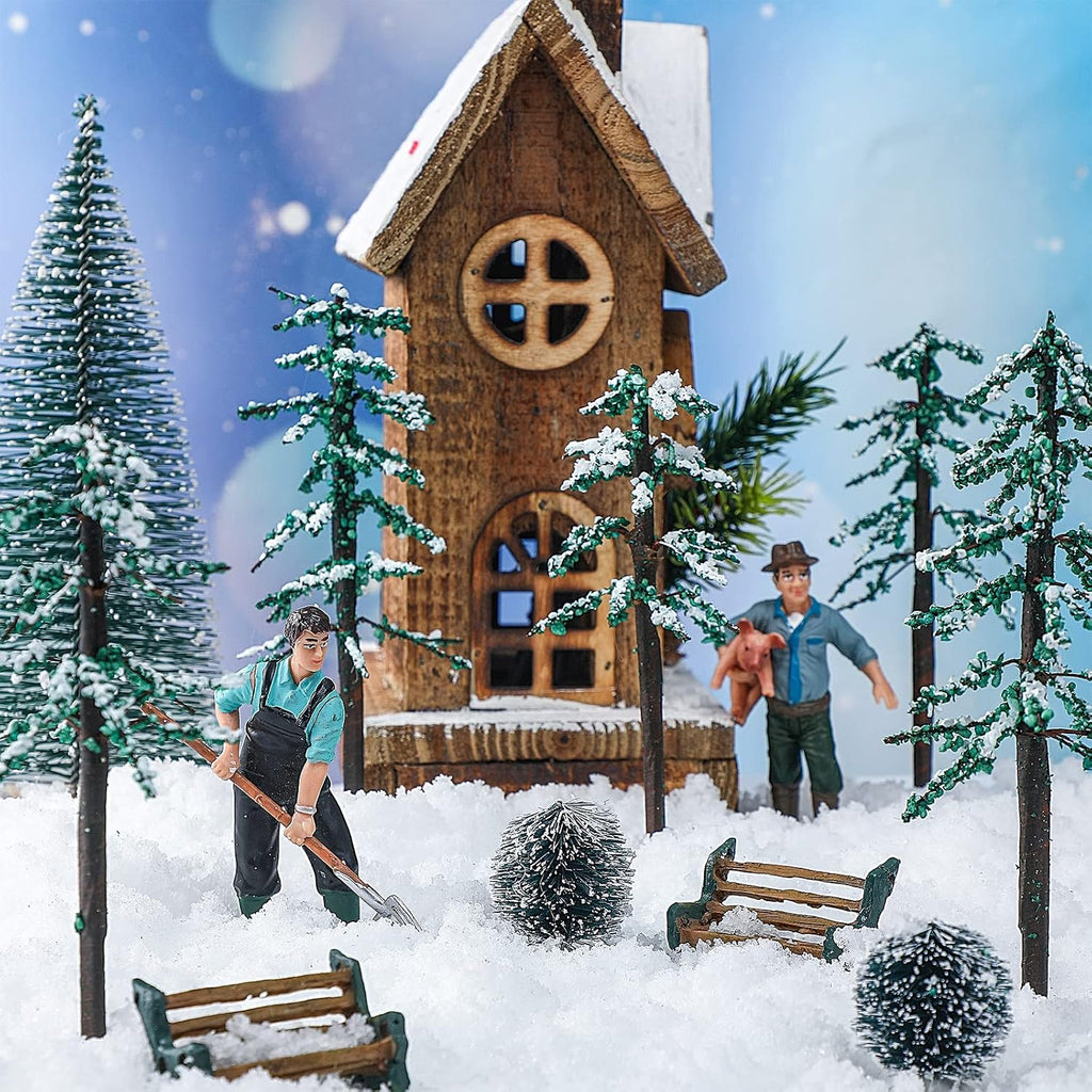 Dingion 6 Pcs Christmas Village Accessories Snow Pine Trees Display