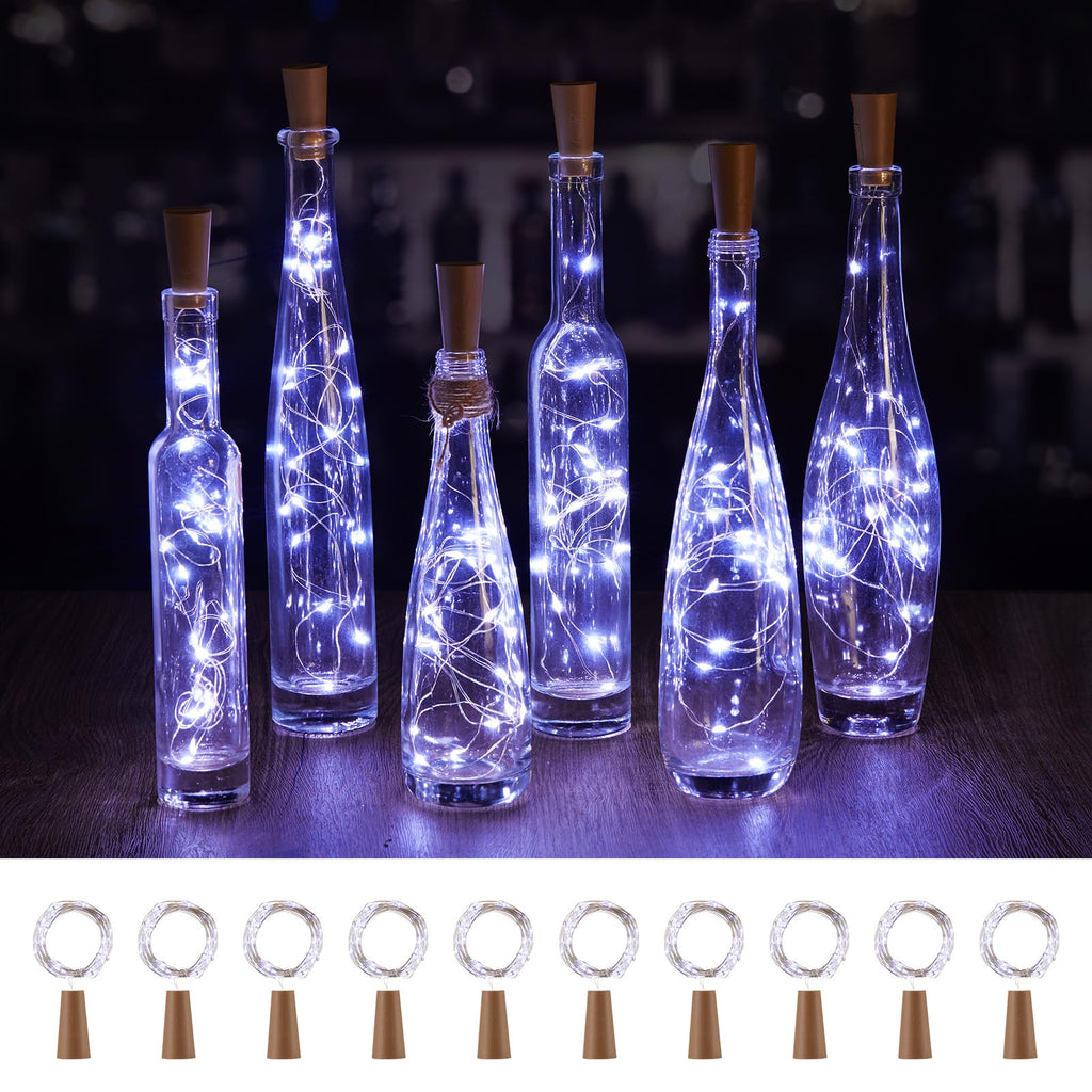 Brightown 10 Pack 7ft Battery Operated Wine Bottle Lights with Cork