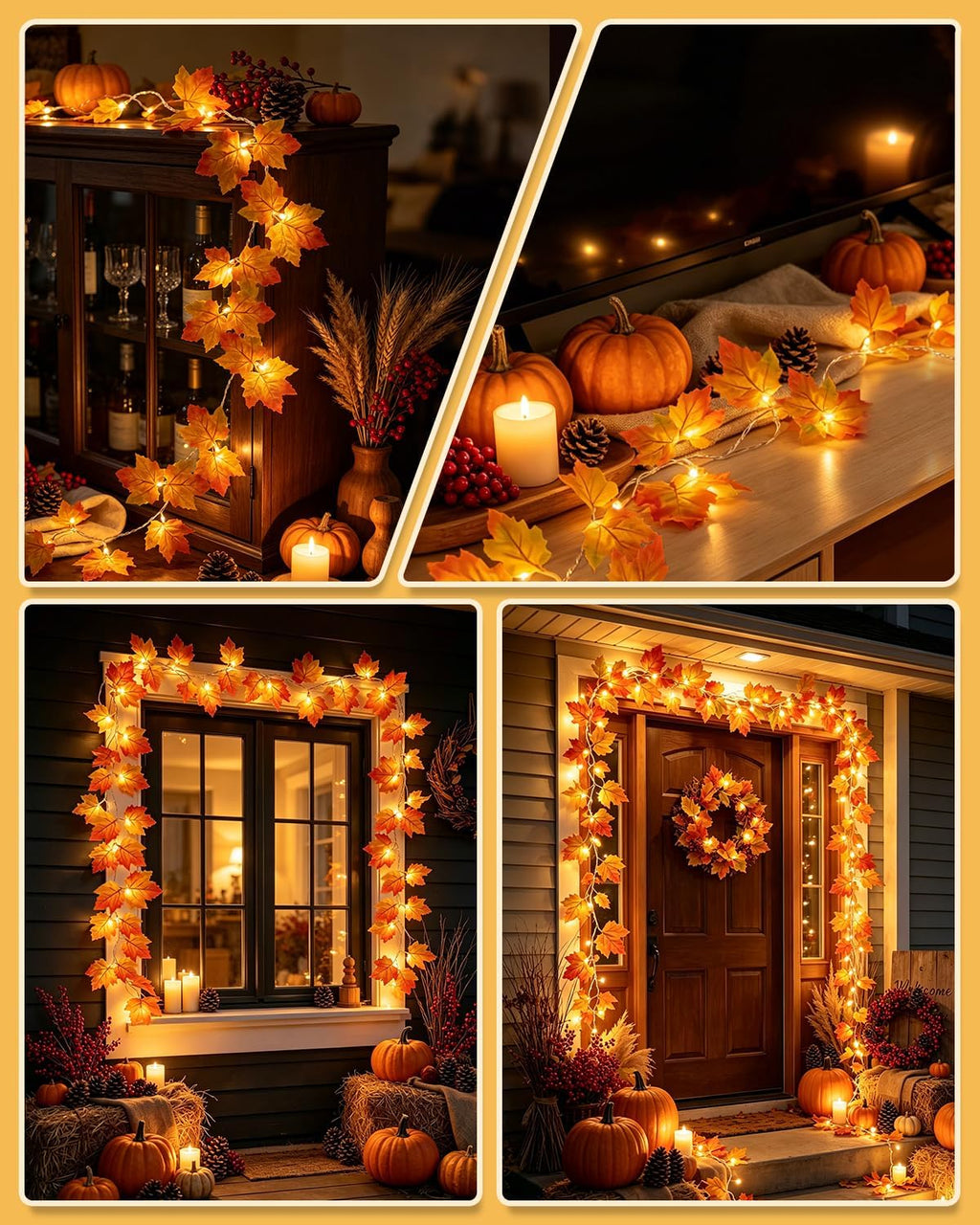 8 Modes & Timer Fall Decor Garland with Lights, 14.7ft/40LED String Lights
