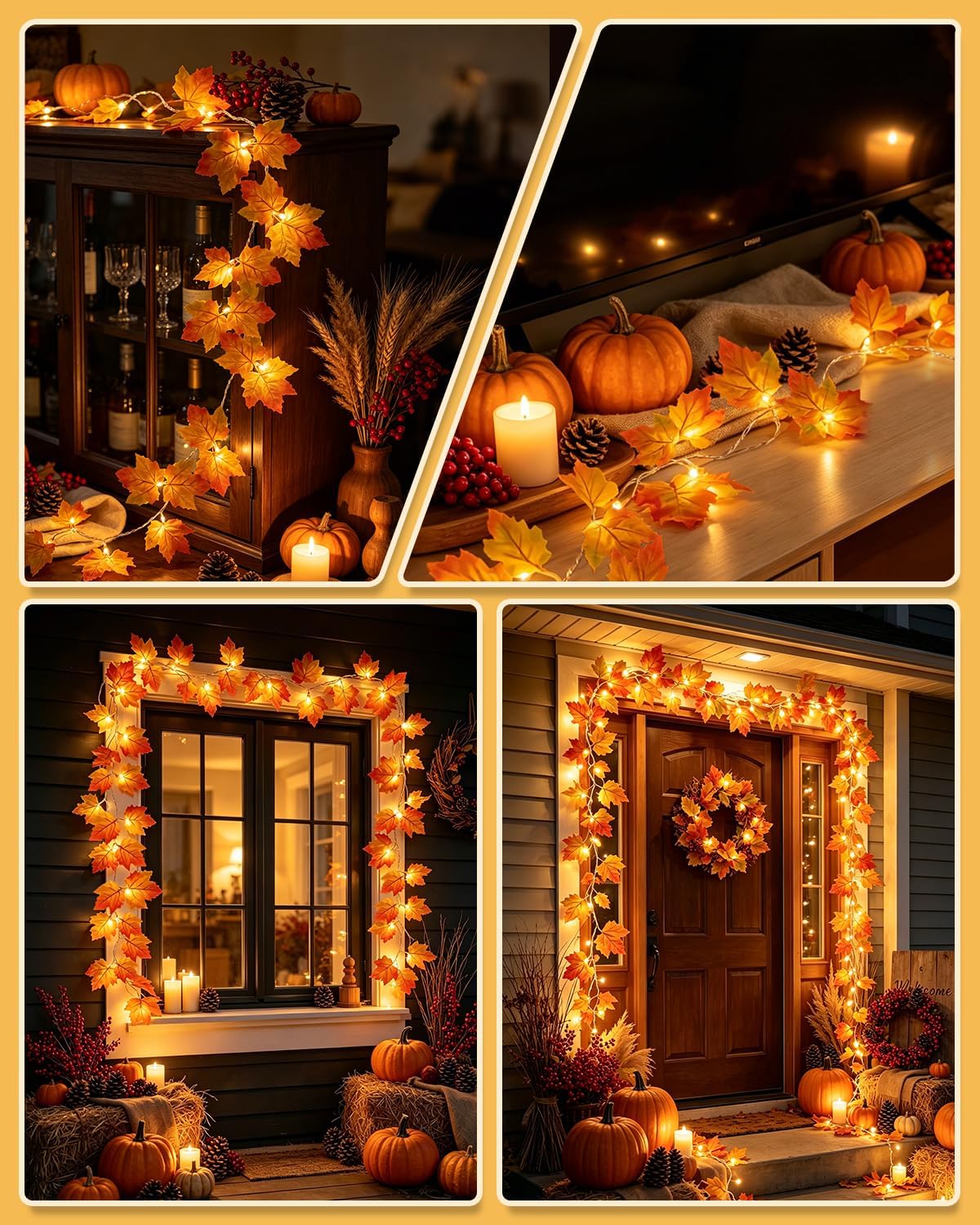 8 Modes & Timer Fall Decor Garland with Lights, 14.7ft/40LED String Lights