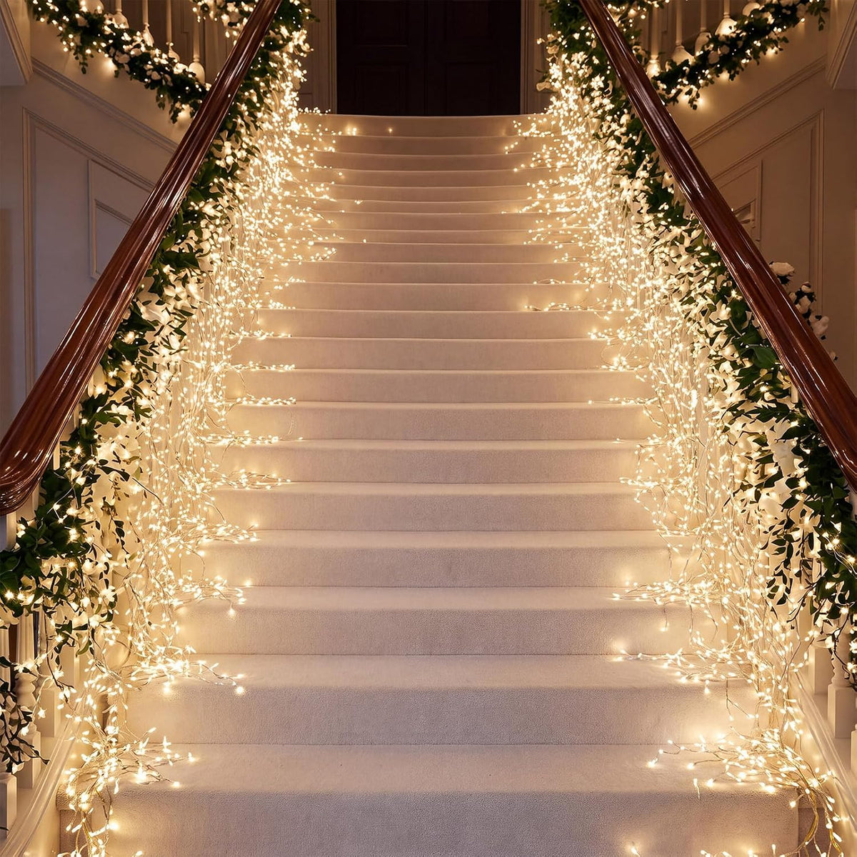 VIHOSE 2 Set Christmas Stair Curtain Light, Per 11.8 Ftx2.6ft, 8 Light Mode