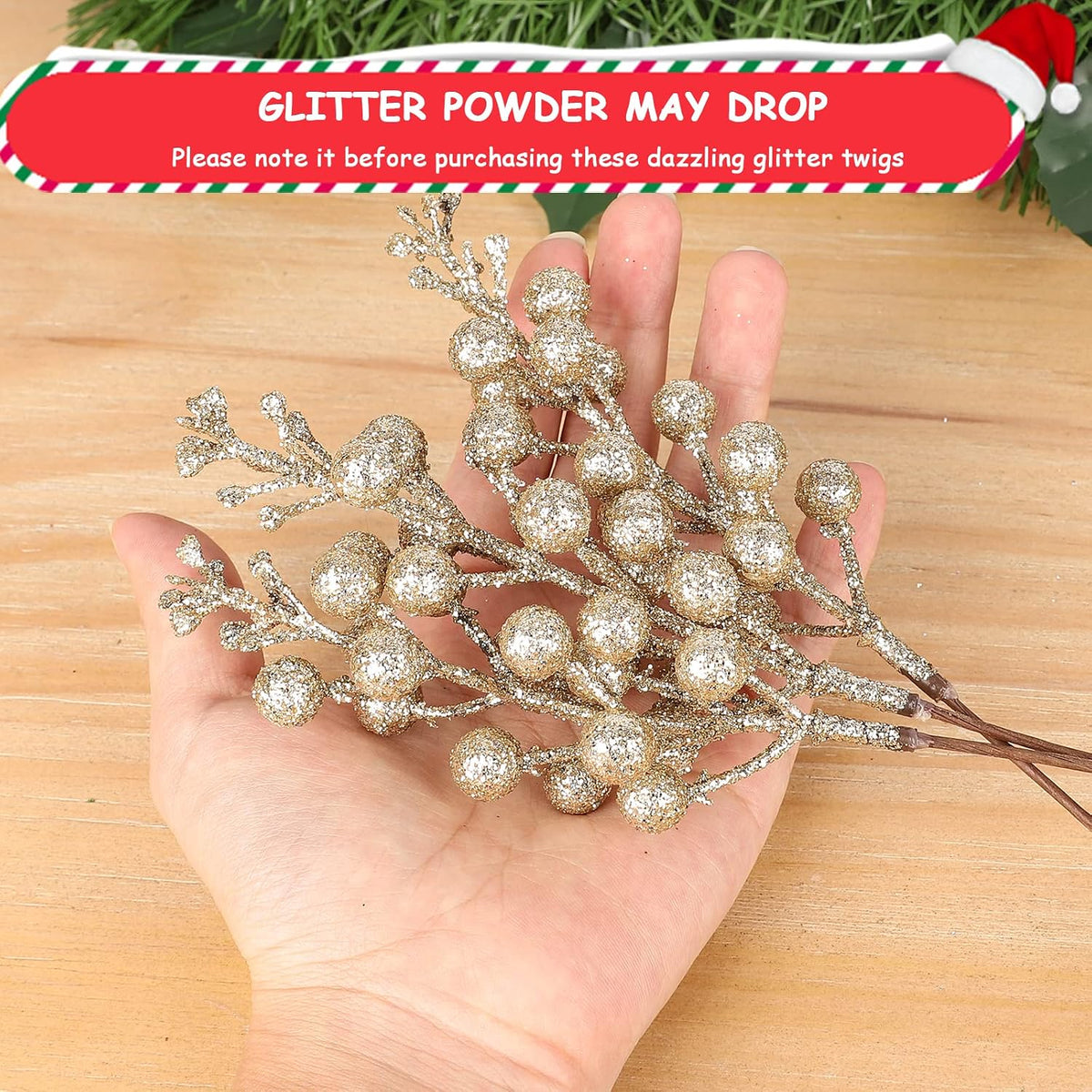 36Pcs Christmas Glitter Berry Stems, 9.5'' Artificial Christmas Tree Picks
