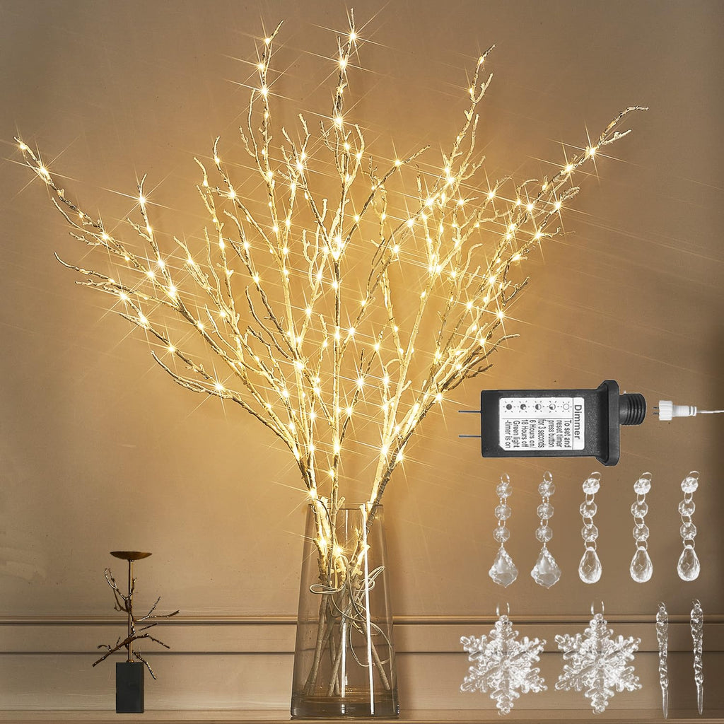 LITBLOOM Lighted Brown Willow Branches 200 Fairy Lights 32IN Plug in with Timer and Dimmer, Tree Branch with Lights for Home Holiday Christmas Decoration