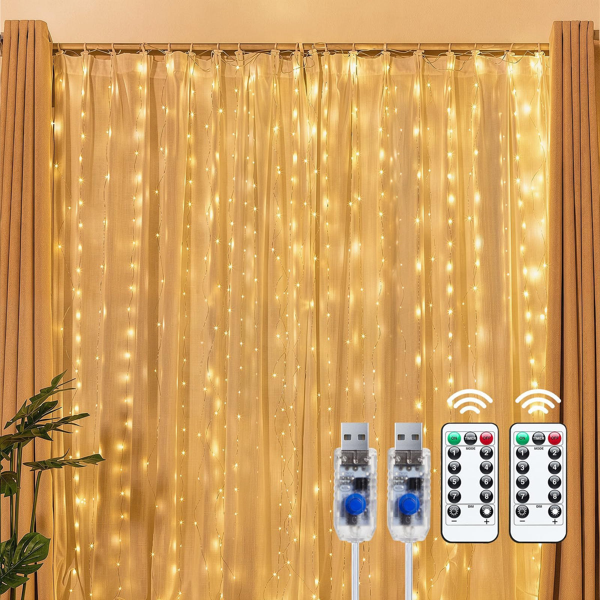Brightown 300 LED Fairy Curtain Lights, 9.8ft x 9.8ft Curtain String Lights