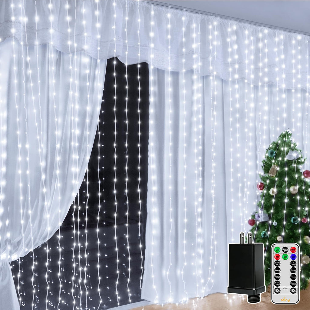 Ollny Curtain Lights 300LED 9.8ftx9.8ft, Connectable IP67 Waterproof