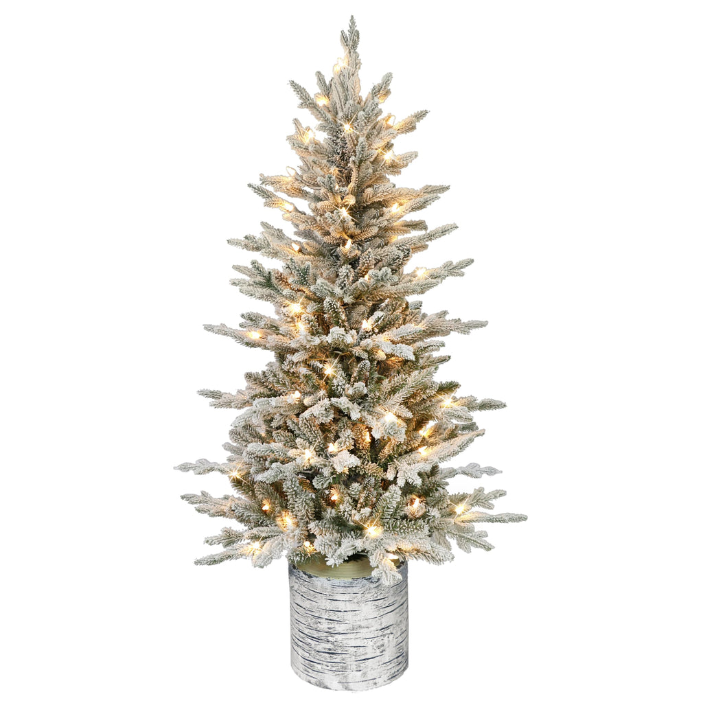 Puleo International 4.5ft Pre-Lit Potted Flocked Arctic Fir Christmas Tree