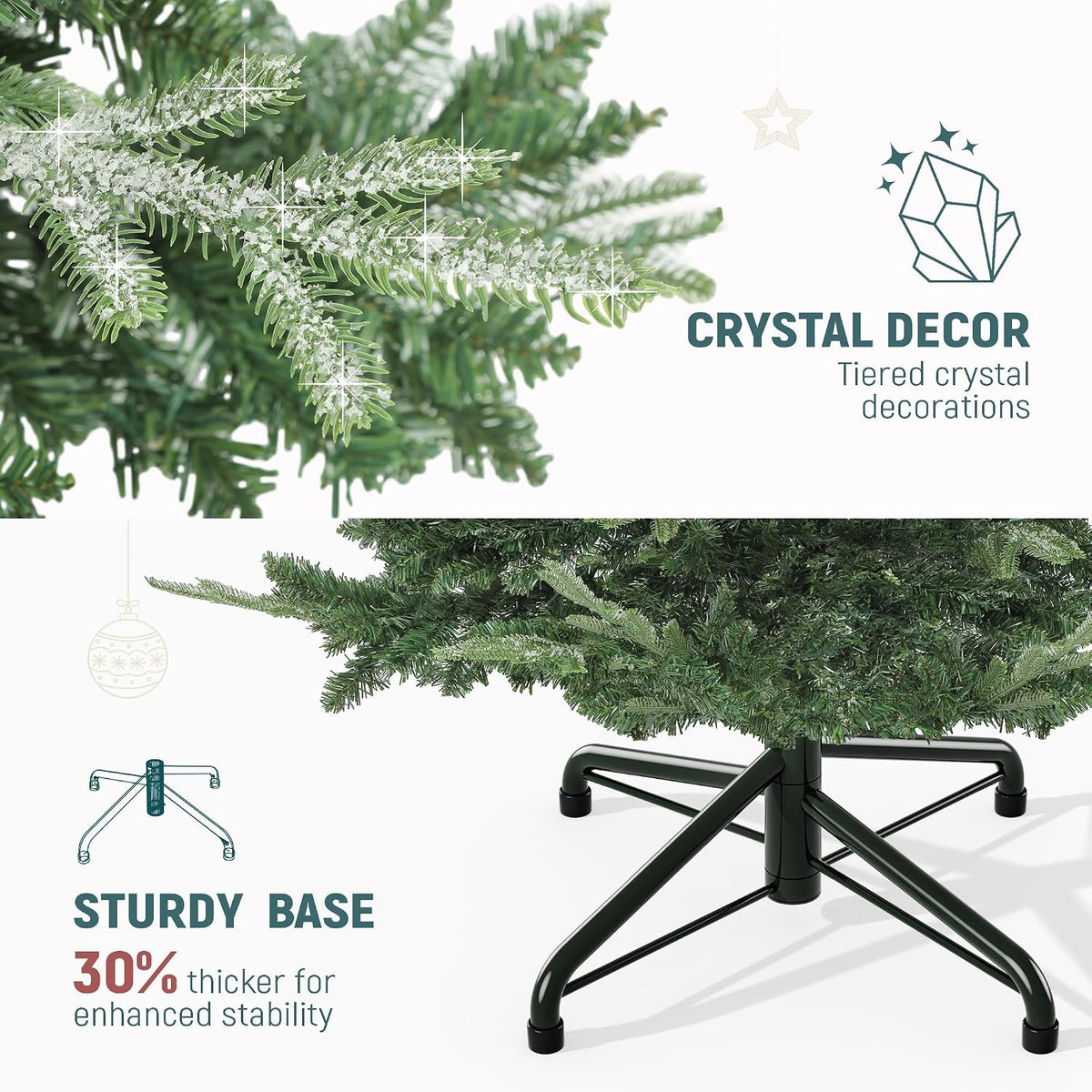 YITAHOME 6.5ft Prelit Aspen Fir Crystal-Decorated Christmas Tree w/Remote