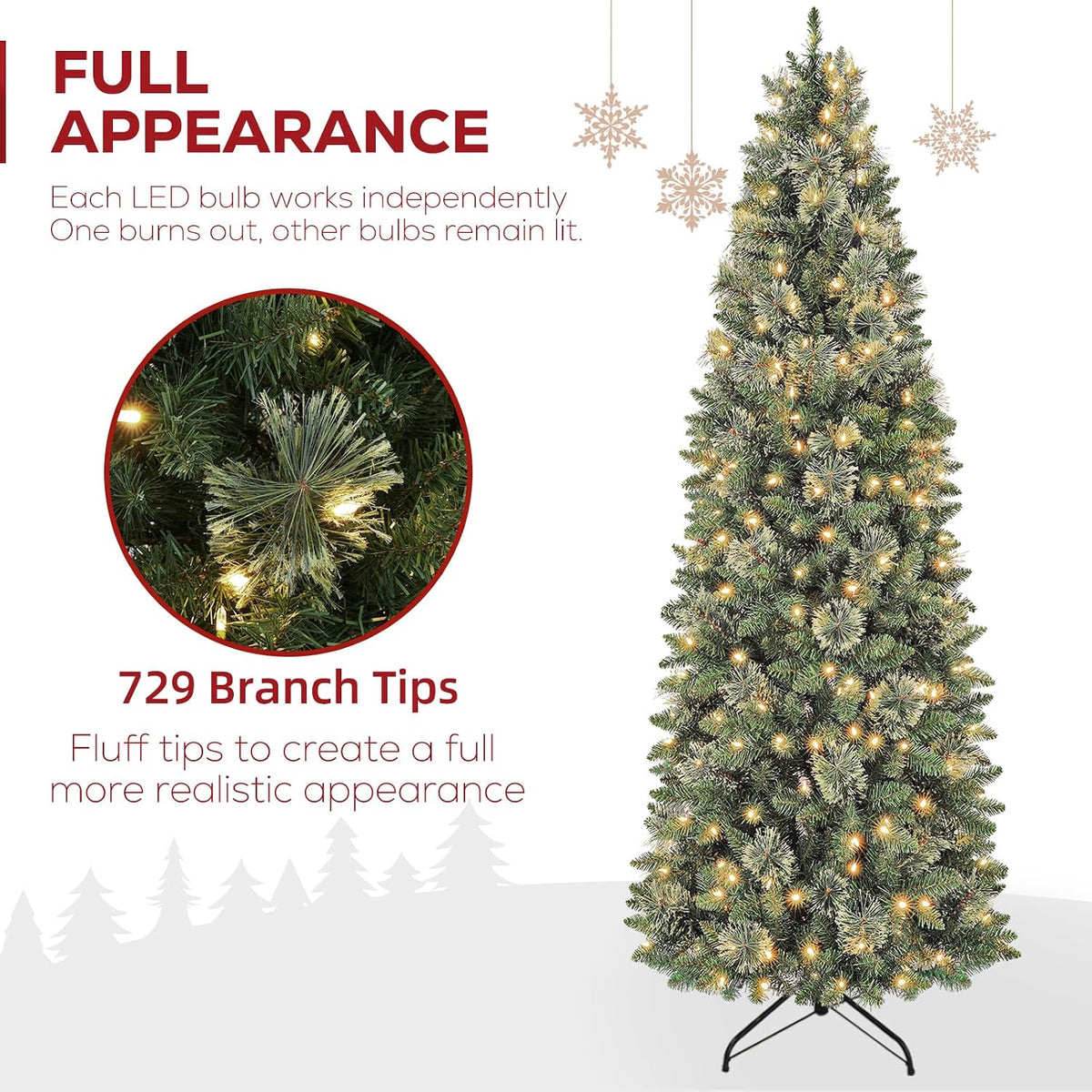 Hykolity 7.5 ft Slim Prelit Christmas Tree with Pine Needle