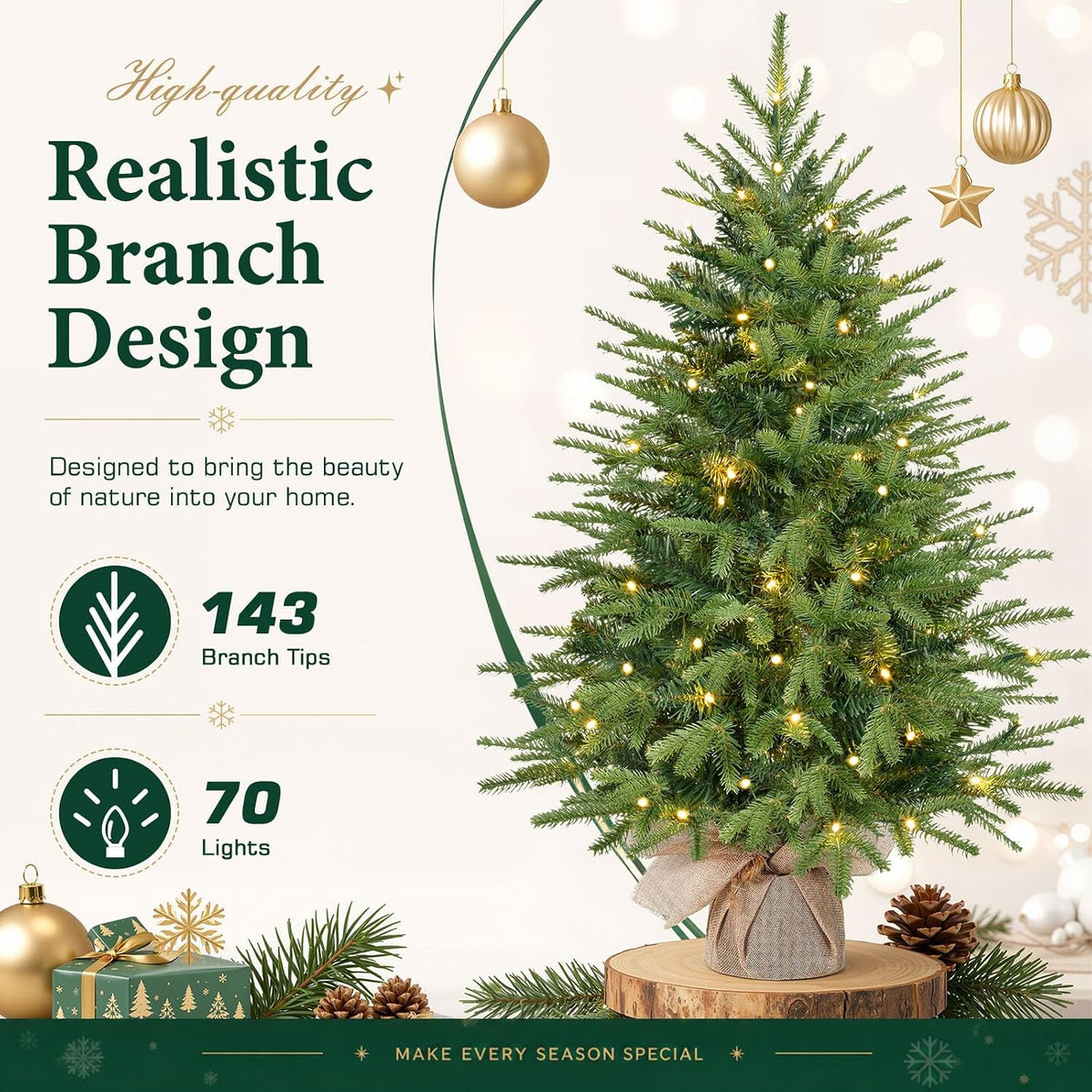 Alupssuc 3ft Prelit Artificial Mini Christmas Tree for Tabletop Decorations