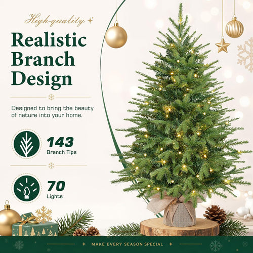 Alupssuc 3ft Prelit Artificial Mini Christmas Tree for Tabletop Decorations