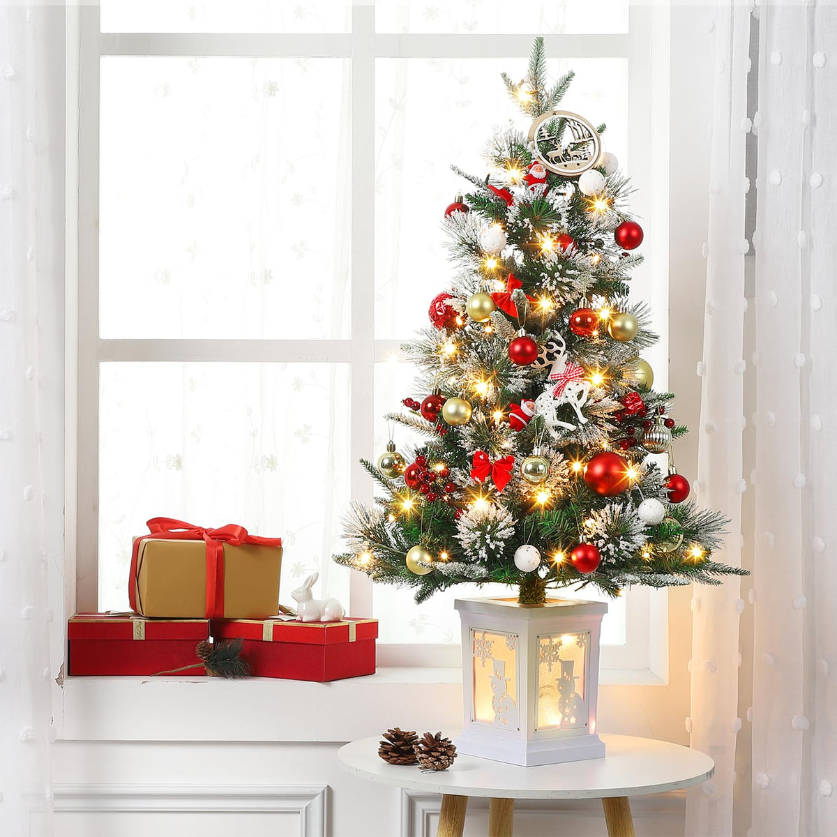 3ft Prelit Snow Flocked Christmas Tree with Light Up Snowflake Box Base