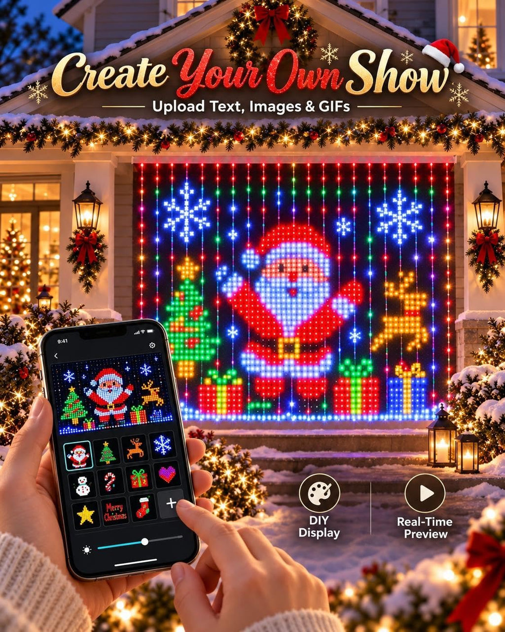 Smart Curtain Lights with APP Control, Music Sync, DIY Window Hanging Decor