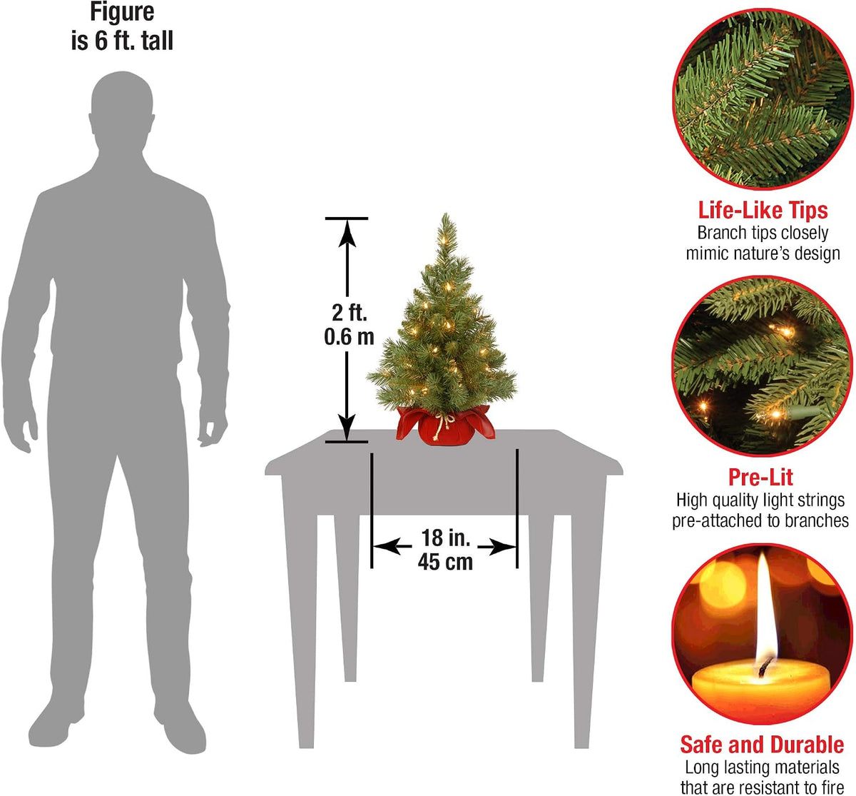 National Tree Company 24in Pre-Lit Majestic Fir Mini Christmas Tree