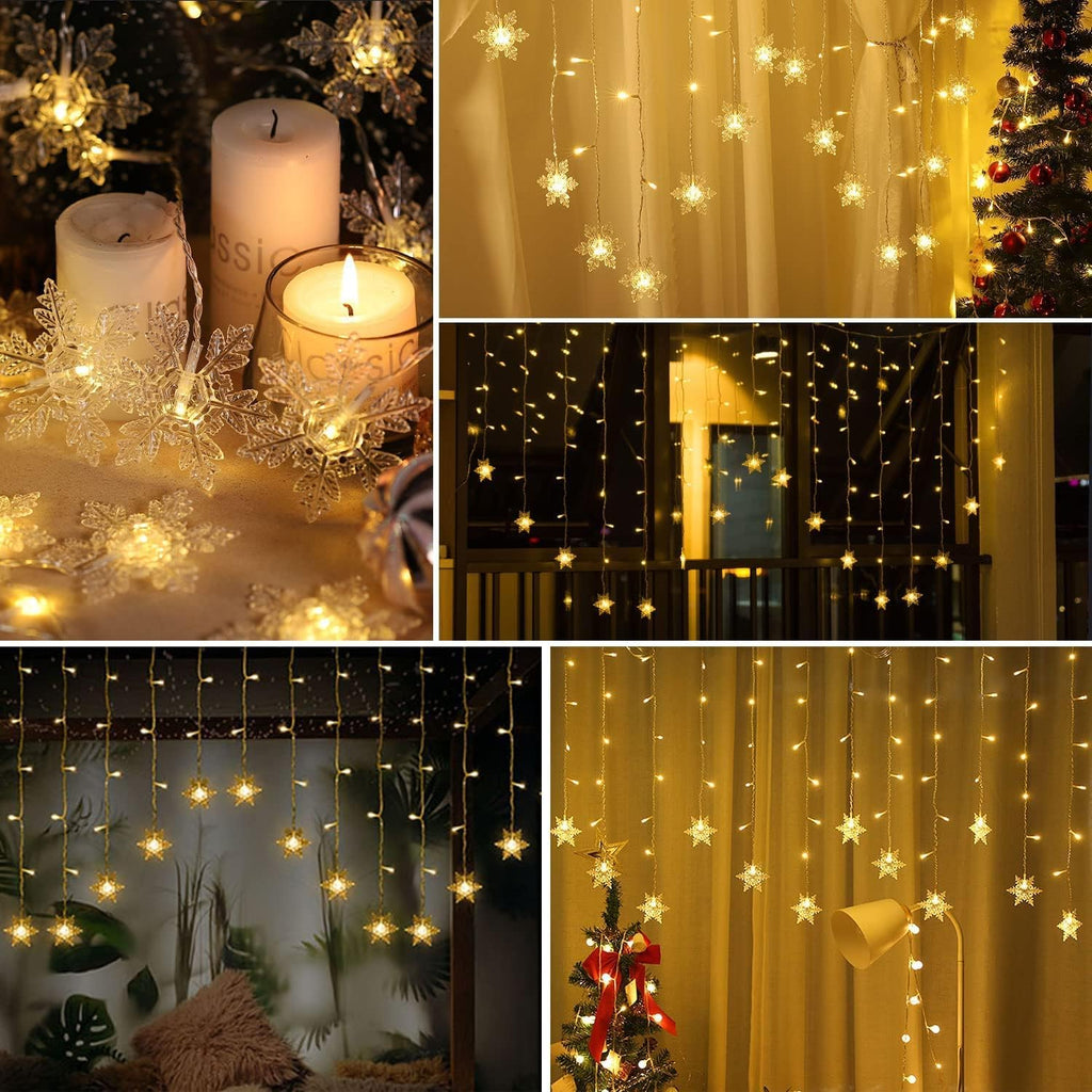 Snowflake LED Curtain Lights, Plug-in 19Ft/6M 96 LEDs Fairy String Lights