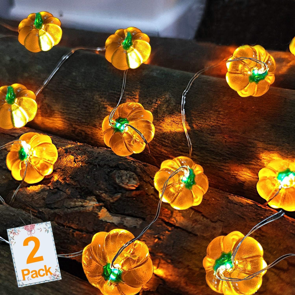 TURNMEON Fall Decor 2 Pack 3D Halloween Pumpkin Lights Total 13FT 40LED