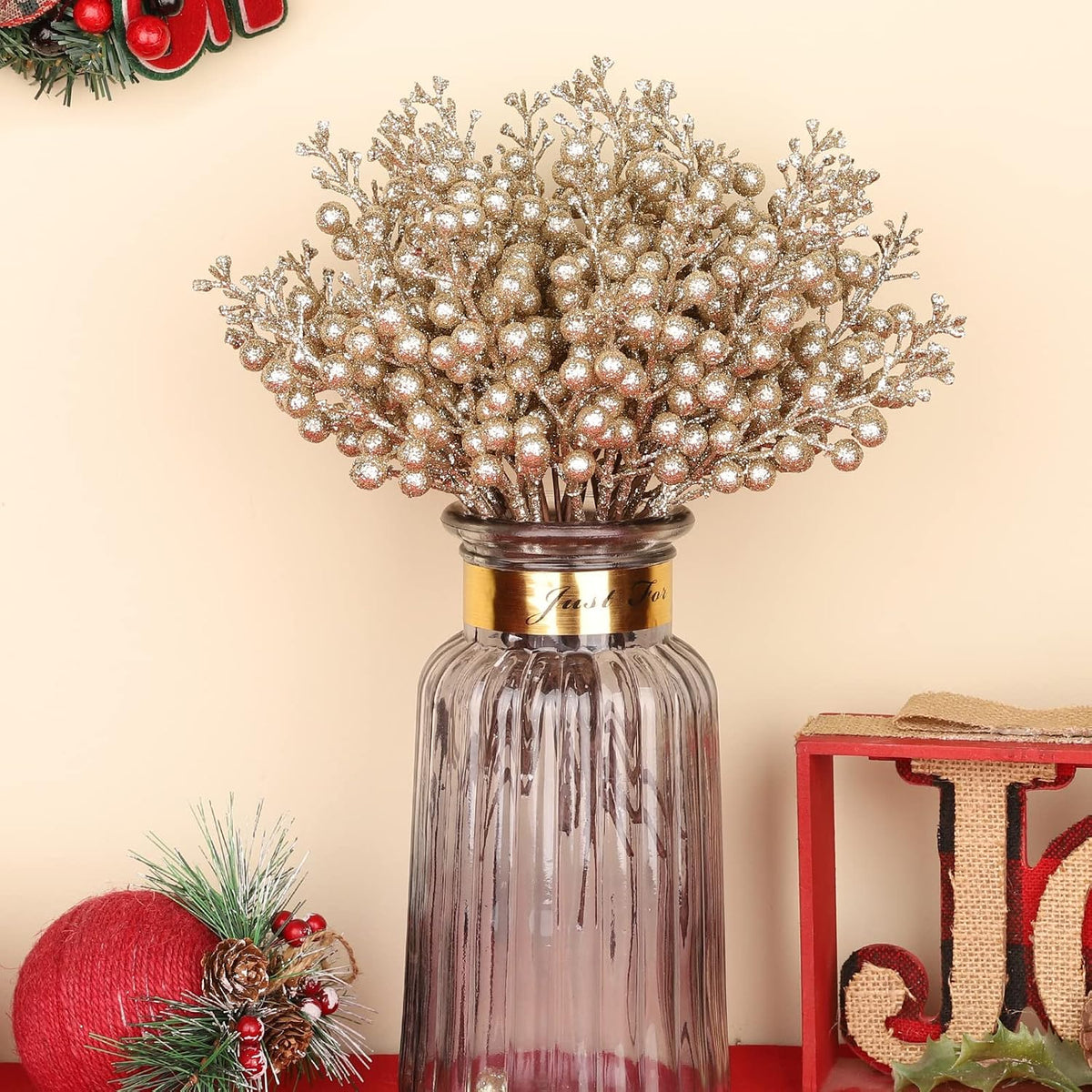 36Pcs Christmas Glitter Berry Stems, 9.5'' Artificial Christmas Tree Picks