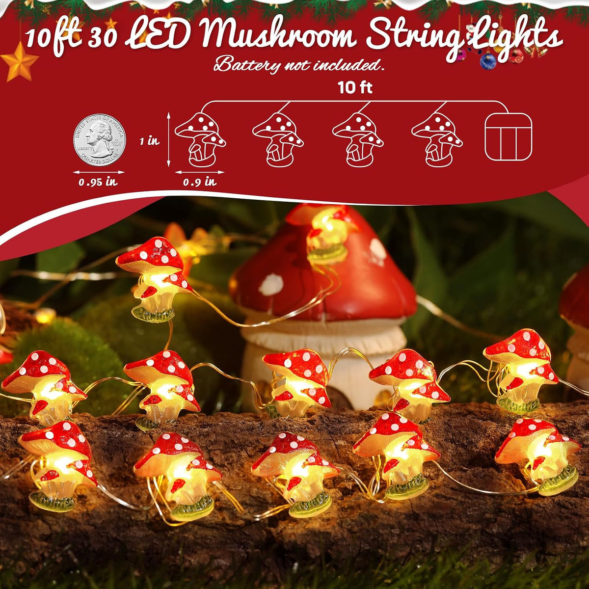 Coquimbo Mushroom Lights Room Cottagecore Decor: Gifts for Teen Girls Boys Kids, 10FT 30LED Fairy Lights Battery Operated Cute Mushroom Lamp Decorations for Birthday Christmas Party Wedding Home