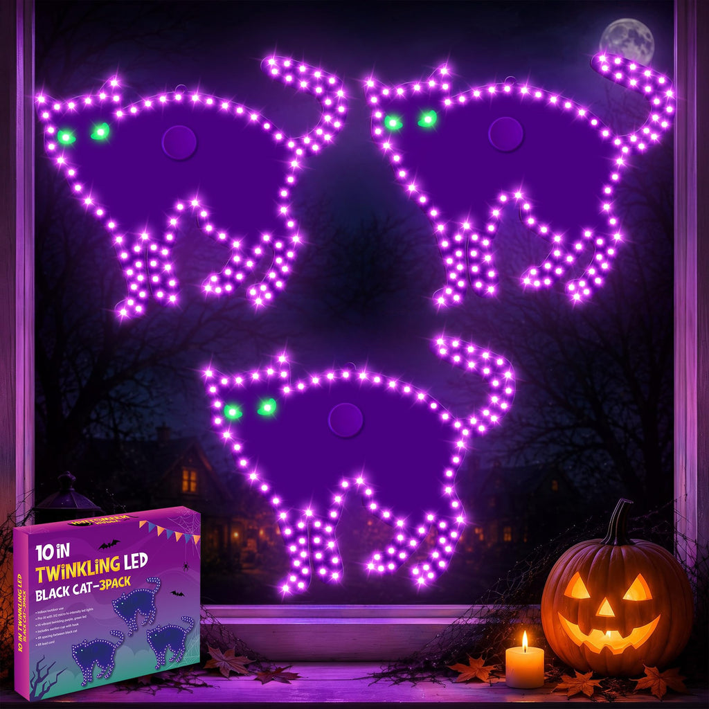 3 Pack 10" Halloween Classics Twinkling LED Ghosts, Hi-Vibrant Aluminum Frame Ghost Window Silhouette Lights, Cool White LED Lights, Holiday Indoor Outdoor Decoration