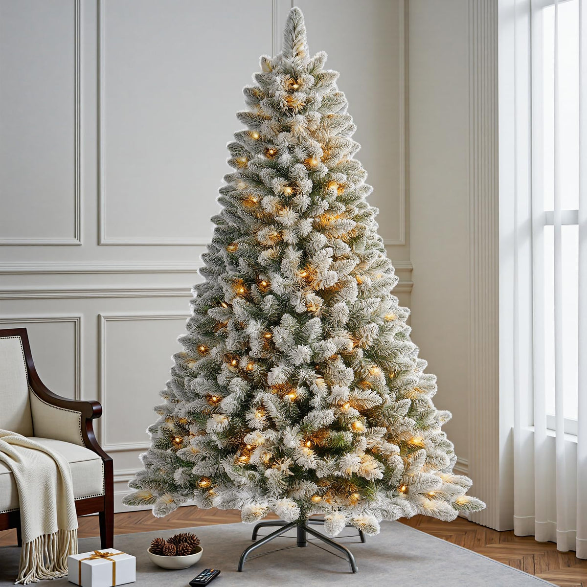 6 FT Pre-lit Christmas Tree Spruce with Remote Control, 300 Warm White Multi-Color Changing LED Lights, Artificial Hinged/Feel Real/Realistic for Home, Holiday Decoration Dual Color LED