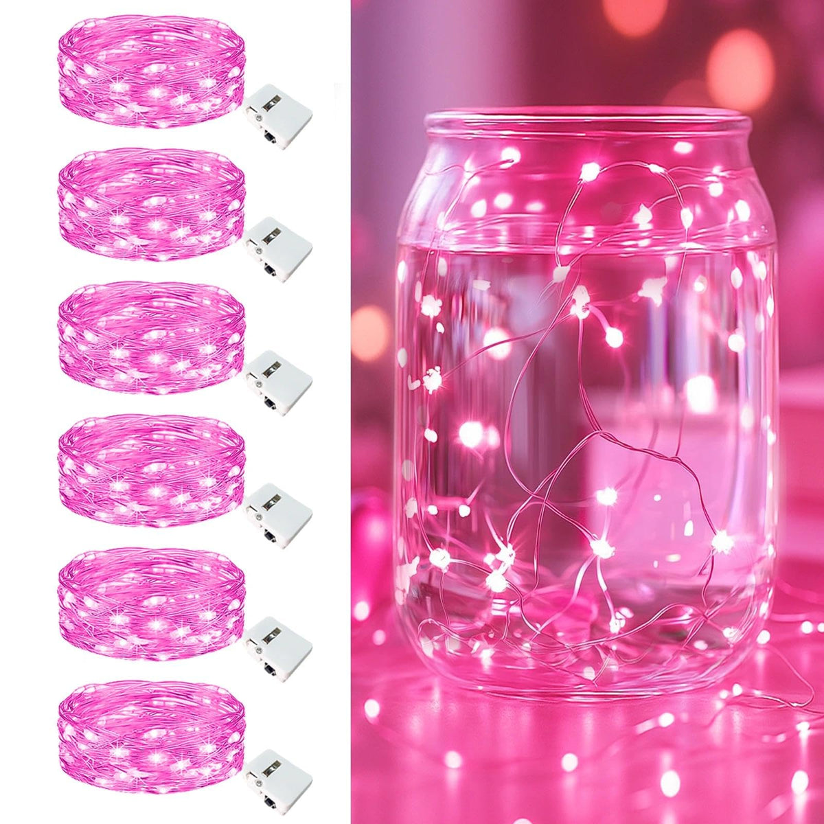 6 Pack Fairy Lights Battery Operated - 7ft 20 Led Twinkle lights 3 Modes, Bulk Mini String Lights Waterproof for Mason Jars Vases DIY Party Table Centerpieces Christmas Decoration -Warm White