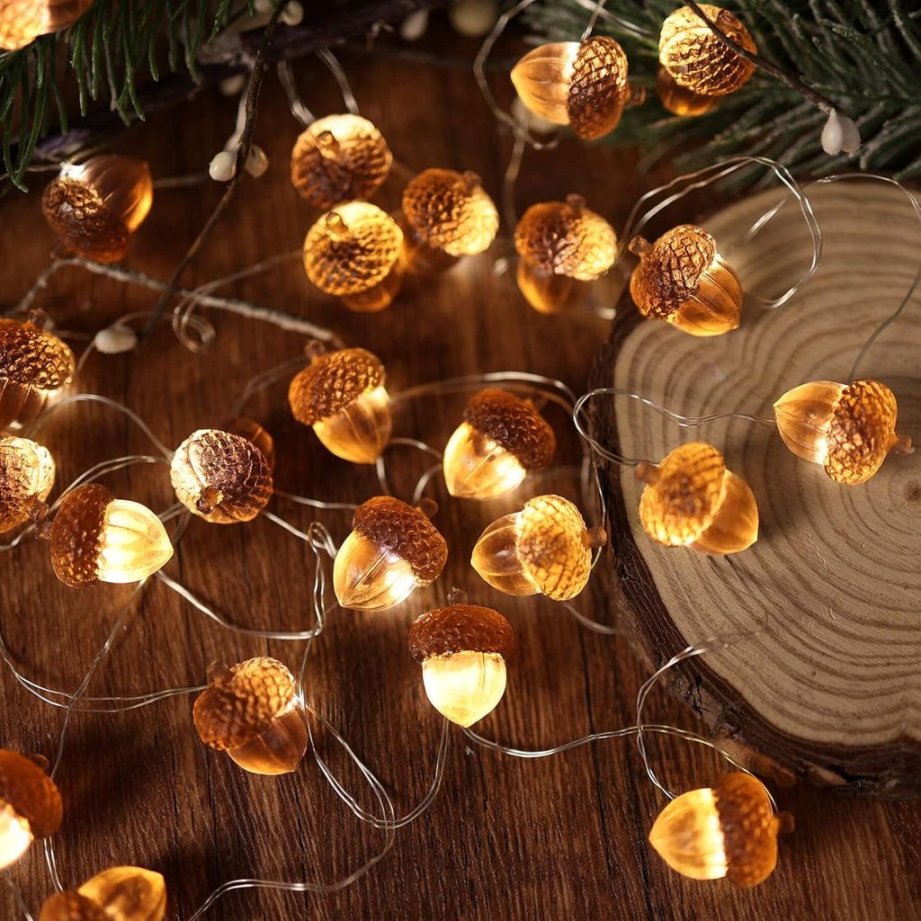 3D Twinkle Acorn Fall Decorations Harvest String Lights 10ft Copper Wire 30 LEDs Battery Powered with Timer Remote Control for Wedding Bedroom Fireplace Mantel Ice Age Ornaments Home Decor