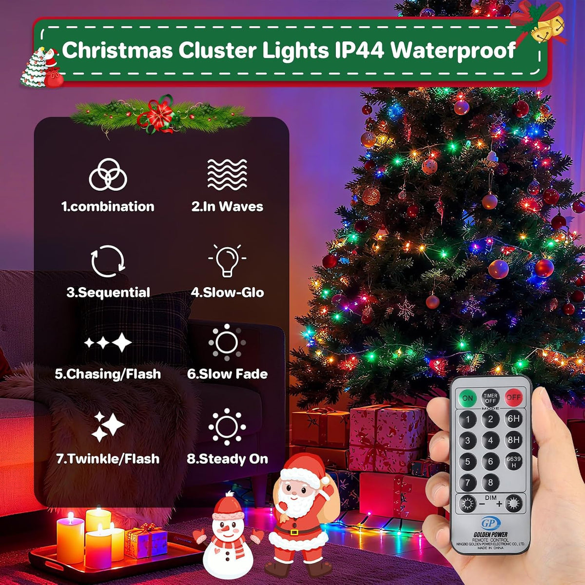 Christmas Cluster Lights Plug-in 52FT 800LEDs String Lights Indoor Outdoor