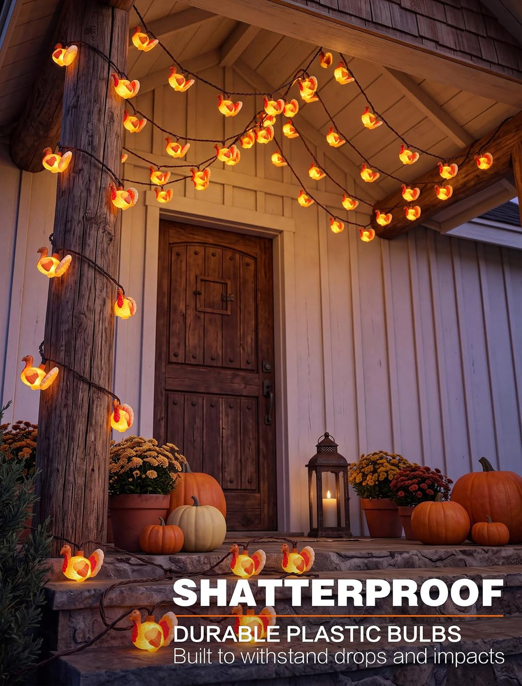 SUNSGNE Thanksgiving Turkey String Lights, 12FT 20 LED Fall Decor Lights