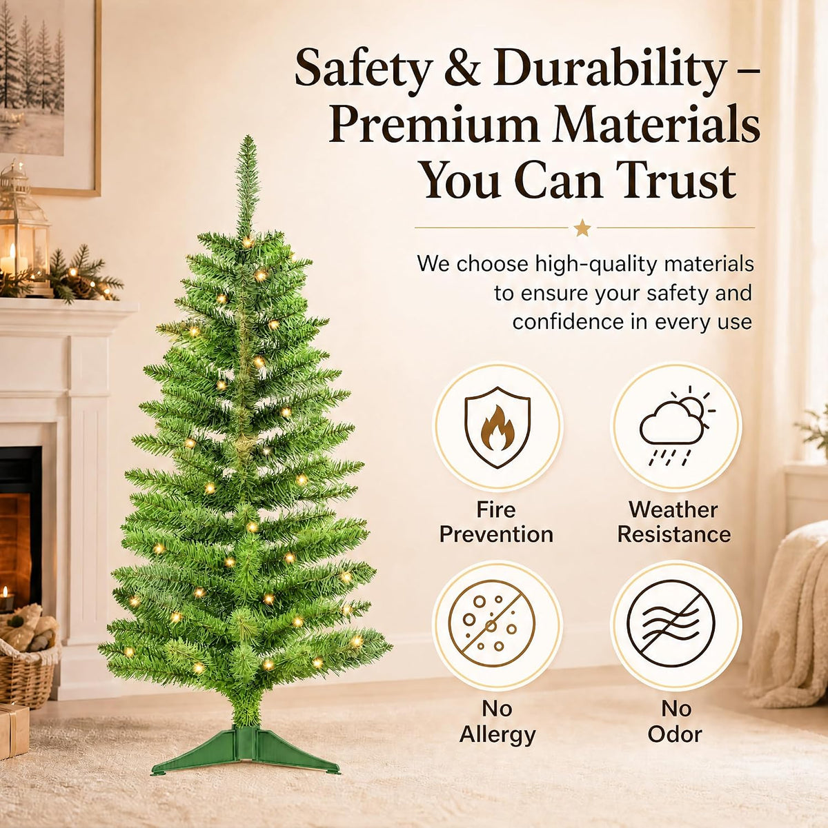 4ft Green Christmas Tree with Light，Small Artificial Xmas Tree