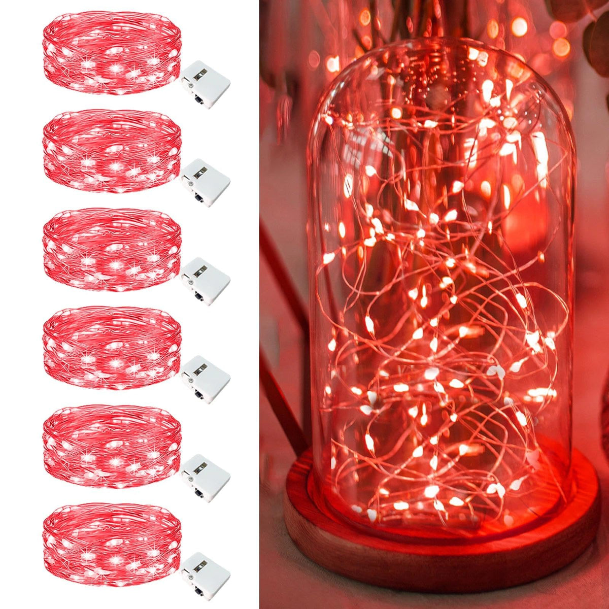 6 Pack Fairy Lights Battery Operated - 7ft 20 Led Twinkle lights 3 Modes, Bulk Mini String Lights Waterproof for Mason Jars Vases DIY Party Table Centerpieces Christmas Decoration -Warm White