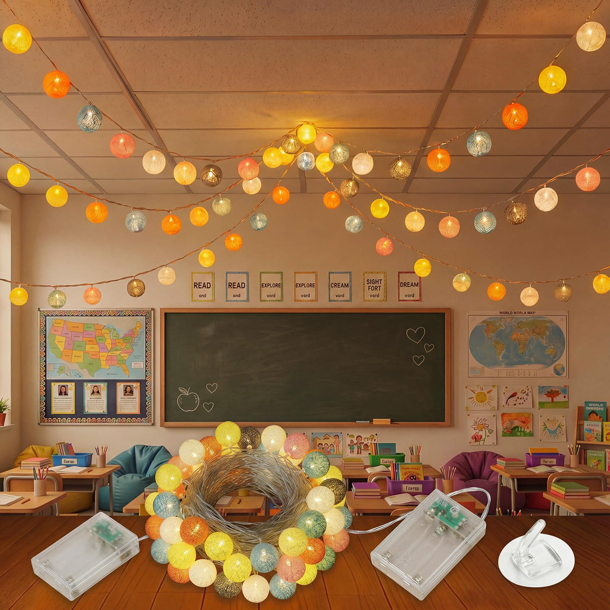 Tuanse 40ft 80 Christmas Snowflake LED Hanging String Lights for Classroom