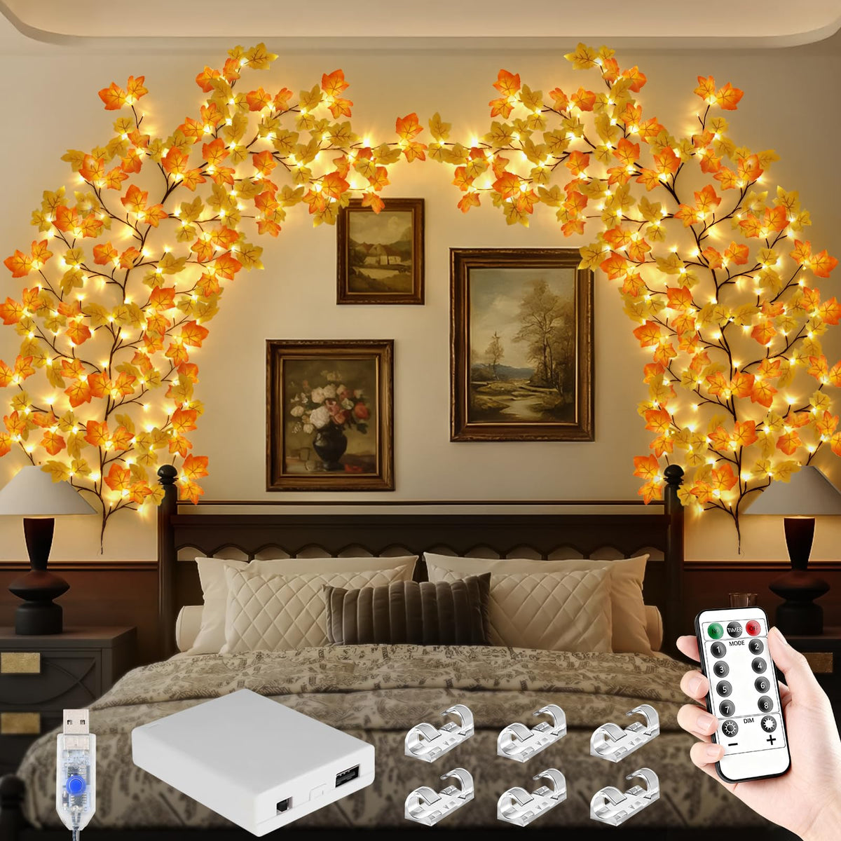 7.55FT 144LED Pink Cherry Blossom Tree Branch Lights for Wall Battery Box
