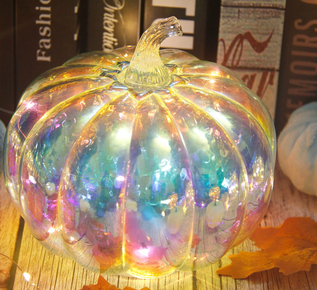 Fall Decorations for Home,Mercury Glass Pumpkin Lights with Timer(Gold)