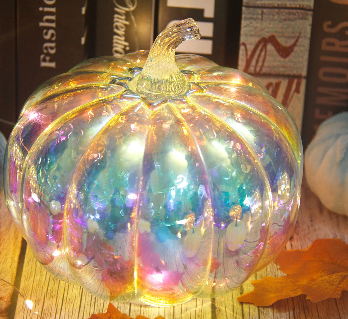 Fall Decorations for Home,Mercury Glass Pumpkin Lights with Timer(Gold)