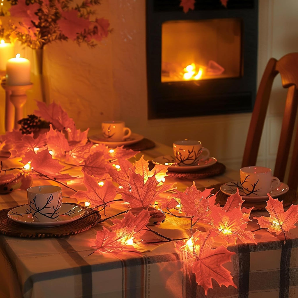 Dazzle Bright 2 Pack Thanksgiving Maple Leaf String Lights, Total 20FT 40 LED Battery Operated Lighted Fall Leaves Garland, Halloween Decorations for Indoor Outdoor Autumn Harvest Decor