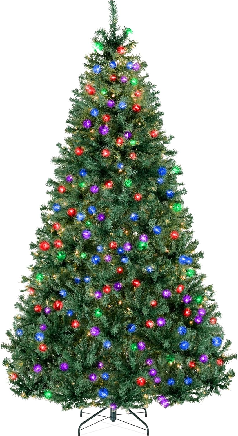 Best Choice Products 6Ft Pre-Lit Christmas Tree w/Twinkling LEDs, Premium Green Artificial Pine Lighted Holiday Decoration w/ 250 Lights, 1000 Branch Tips, Metal Base - Multi-Color Lights