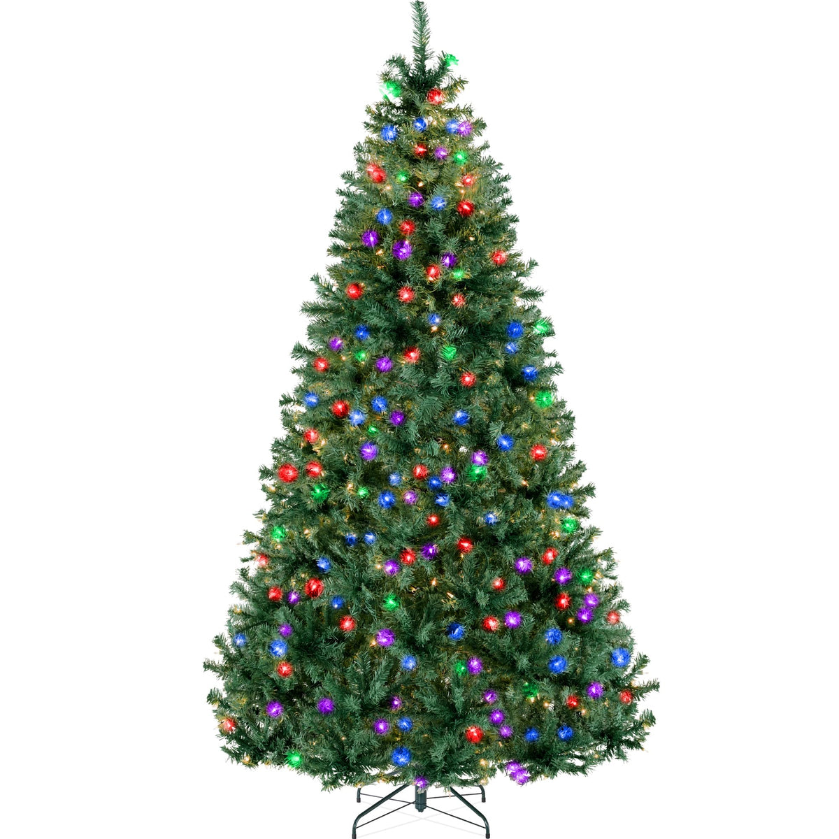 Best Choice Products 6Ft Pre-Lit Christmas Tree w/Twinkling LEDs, Premium Green Artificial Pine Lighted Holiday Decoration w/ 250 Lights, 1000 Branch Tips, Metal Base - Multi-Color Lights