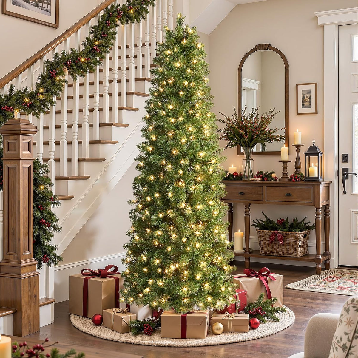 SHareconn Prelit Artificial Pencil Christmas Tree 6FT & Warm White Lights