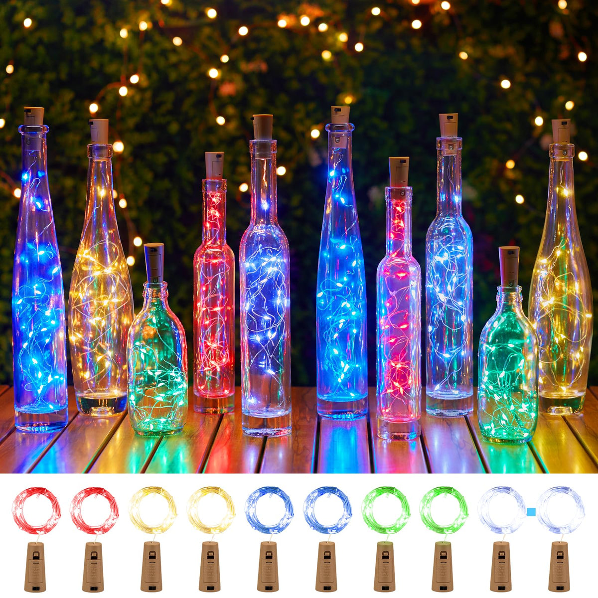 Brightown 10 Pack 7ft Battery Operated Wine Bottle Lights with Cork