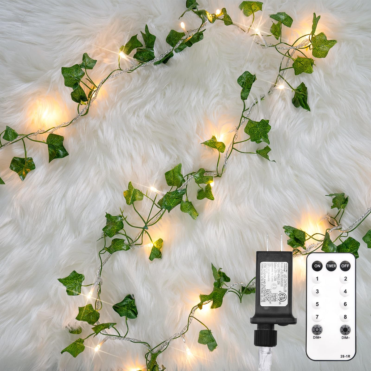 suddus 60LED Garland with White Camellia Lights Battery Operated Clear Wire