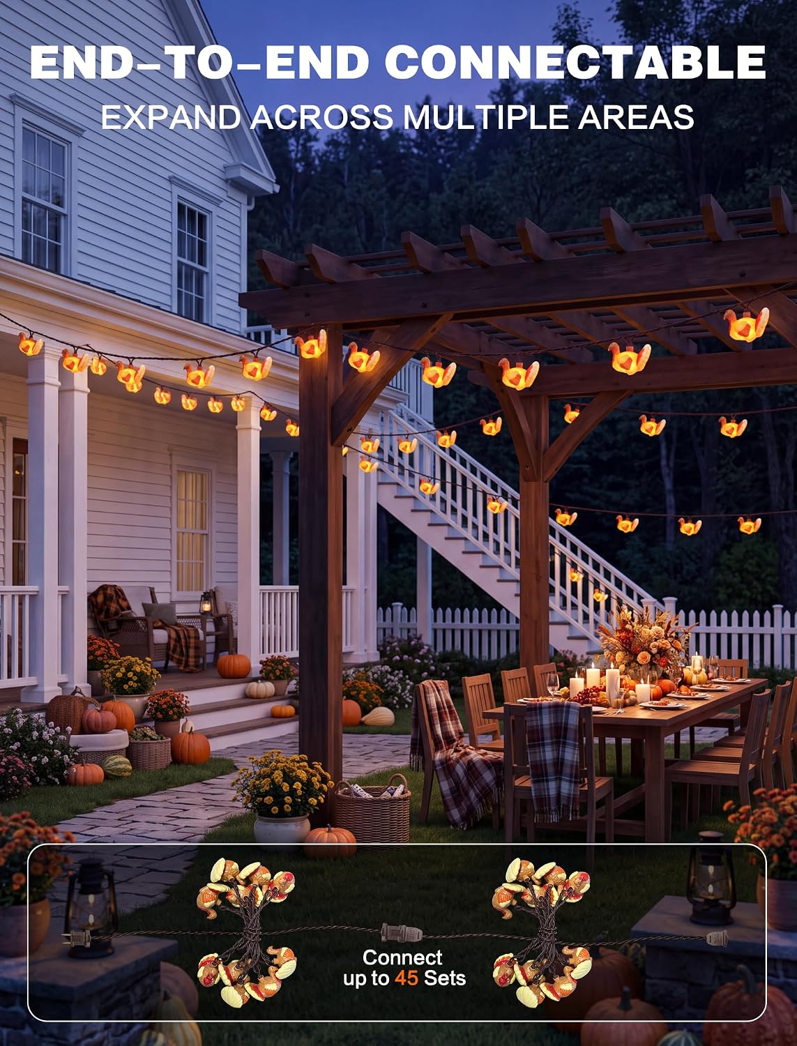 SUNSGNE Thanksgiving Turkey String Lights, 12FT 20 LED Fall Decor Lights