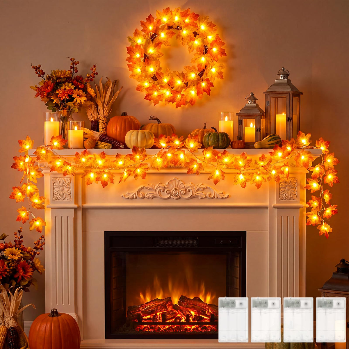 Brightown 2 Pack Fall Garland with Lights Total 20Ft 40LED Fall Decor