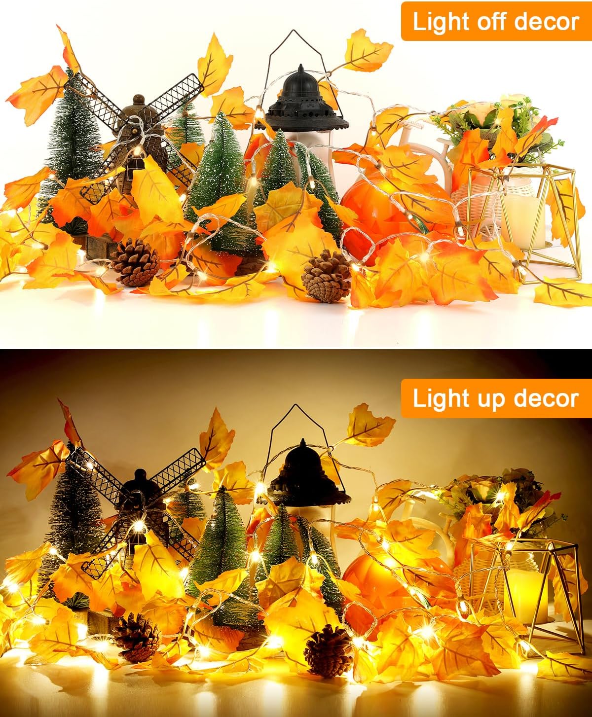Luditek Fall Decor 3-Pack Fall Garland with Lights, Total 24.6ft 60LED